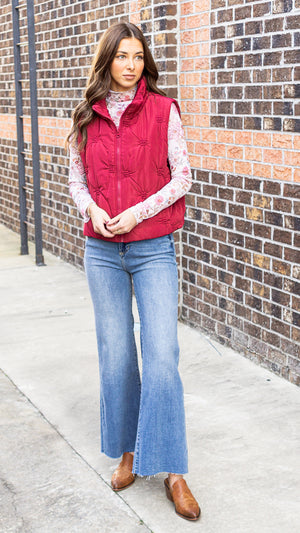 High Neck Sleeveless Zip-Front Quilted Puffer Vest