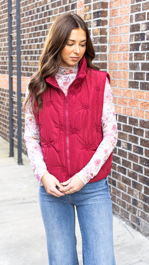 High Neck Sleeveless Zip-Front Quilted Puffer Vest