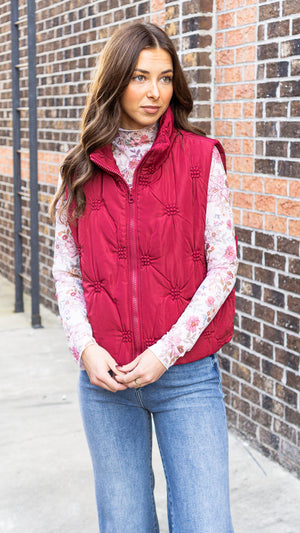 High Neck Sleeveless Zip-Front Quilted Puffer Vest