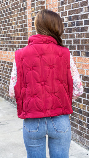 High Neck Sleeveless Zip-Front Quilted Puffer Vest