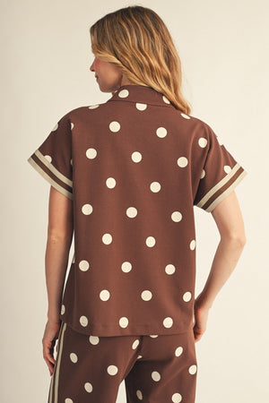 Front Zip Up Polka Dot Casual Top