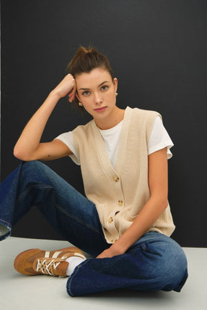 Be Cool LA Women's Sweaters Varsity Style Button Up Sweater Vest With Pockets || David's Clothing