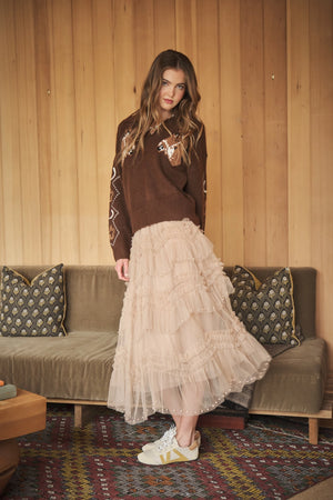 Blue B Collection Women's Skirts Tiered Ruffle Tulle Skirt with Pearls