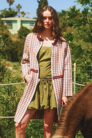 BUCKET LIST Women Jackets Houndstooth Pattern Zip-up Jacket Coat