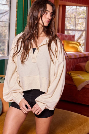 BUCKET LIST Women's Sweaters Lantern Sleeve V-neck Terry Top || David's Clothing