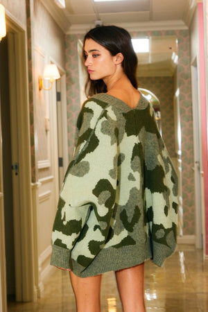 BUCKET LIST Women's Sweaters Oversized Camo Pullover Sweater Cardigan