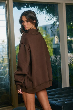 BUCKET LIST Women's Sweatshirt Solid Reversible Mock Neck Sweatshirt Top