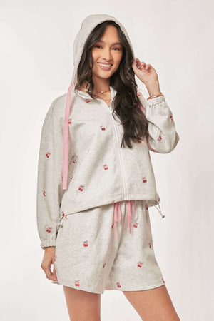 DAVI & DANI Women's Loungewear Ribbon Heart Embroidery Zip Up Hoodie Set || David's Clothing