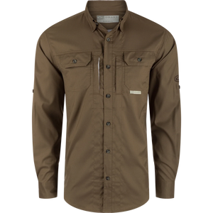 DRAKE CLOTHING CO. Men's Sport Shirt Drake Wingshooter's Trey Dobby Button-Down Long Sleeve Shirt || David's Clothing
