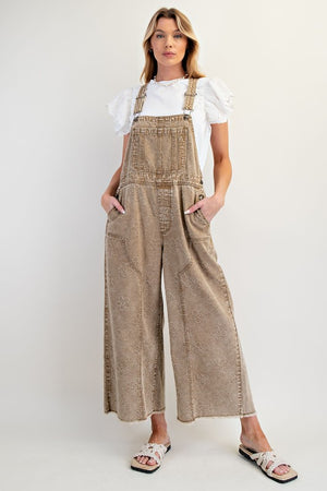 EASEL Women's Pants Flower Pattern Washed Twill Overalls || David's Clothing