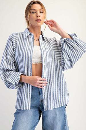 EASEL Women's Top Striped Button Down Loose Fit Shirt || David's Clothing