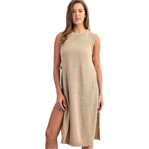 ee:some Top Side Button Sleeveless Open Longline Sweater || David's Clothing