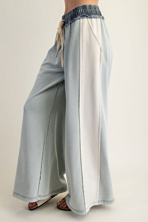 ee:some Women's Pants Color Block Denim Drawstring Pants || David's Clothing