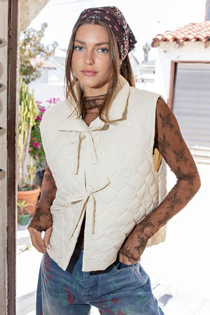 ee:some Women's Top Embroidered Tie Front Quilted Vest || David's Clothing