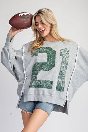 ee:some Women's Top Faded Varsity Print Long Sleeve Pullover Top || David's Clothing