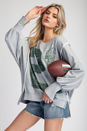 ee:some Women's Top Faded Varsity Print Long Sleeve Pullover Top || David's Clothing