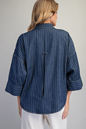 ee:some Women's Top Striped Button Down Back Pleat Blouse