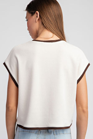 ee:some Women's Top Two Tone Round Neck Short Sleeve Top || David's Clothing