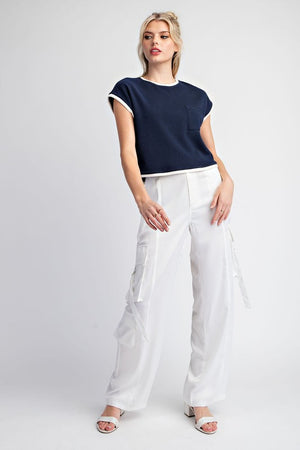 ee:some Women's Top Two Tone Round Neck Short Sleeve Top || David's Clothing