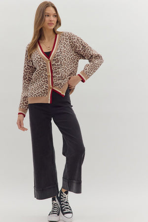 ENTRO INC Women's Cardigans Animal Pattern Long Sleeve V-Neck Cardigan