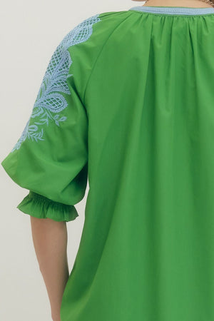 ENTRO INC Women's Dresses Embroidered V-Neck Half Sleeve Midi Dress