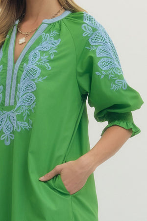 ENTRO INC Women's Dresses Embroidered V-Neck Half Sleeve Midi Dress