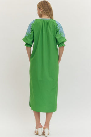 ENTRO INC Women's Dresses Embroidered V-Neck Half Sleeve Midi Dress