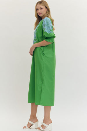 ENTRO INC Women's Dresses Embroidered V-Neck Half Sleeve Midi Dress