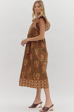 ENTRO INC Women's Dresses Floral Print Framed Flutter Sleeve Midi Dress