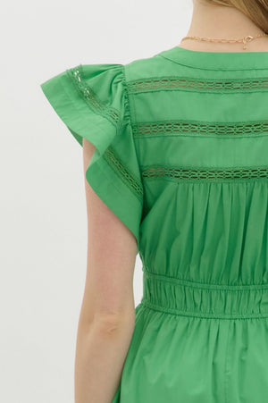 ENTRO INC Women's Dresses Flutter Sleeve Split V-Neck Pullover Tiered Midi Dress