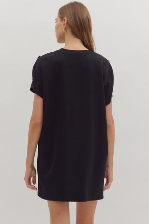 ENTRO INC Women's Dresses Gold Button Short Sleeve Mini Dress || David's Clothing