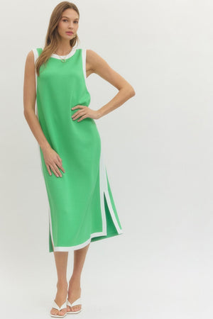 ENTRO INC Women's Dresses GREEN / S Solid Sleeveless Scuba Midi Dress D28829
