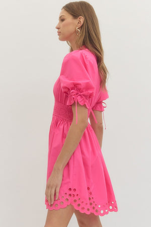 ENTRO INC Women's Dresses Puff Sleeve Eyelet Hem Mini Dress