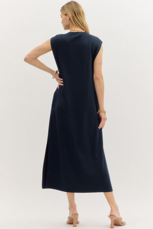 ENTRO INC Women's Dresses Solid Jersey Knit Pullover Midi Dress || David's Clothing