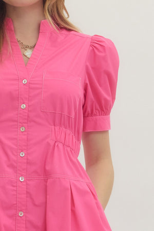 ENTRO INC Women's Dresses Solid short puff sleeve mini dress