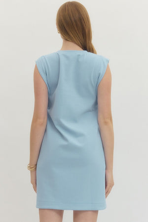 ENTRO INC Women's Dresses Solid Sleeveless Mini Dress with Should Pad Detail