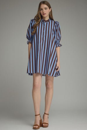 ENTRO INC Women's Dresses Striped 3/4 Puff Sleeve Mini Dress