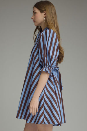 ENTRO INC Women's Dresses Striped 3/4 Puff Sleeve Mini Dress
