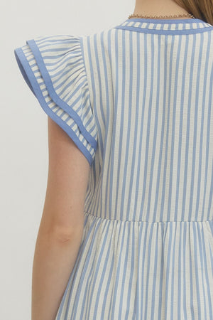 ENTRO INC Women's Dresses Textured stripe pattern tiered ruffle flutter sleeve