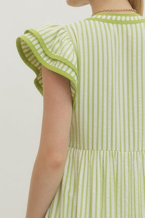 ENTRO INC Women's Dresses Textured stripe pattern tiered ruffle flutter sleeve