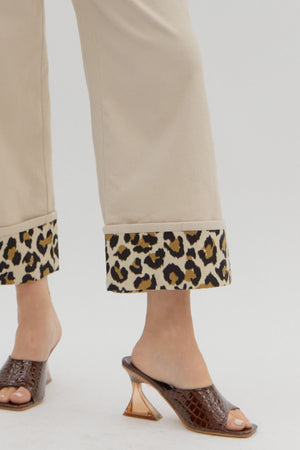 ENTRO INC Women's Pants Cheetah Cuff Hi Waist Pant
