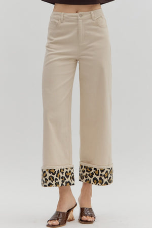 ENTRO INC Women's Pants Cheetah Cuff Hi Waist Pant