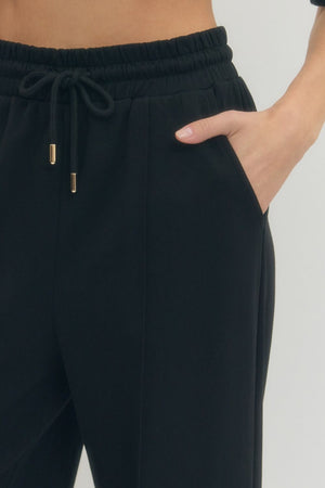 ENTRO INC Women's Pants Solid Elastic Waist Wide Leg Pants