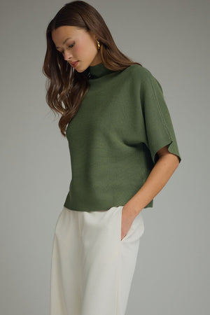 ENTRO INC Women's Sweaters Solid Mock Neck Short Sleeve Sweater Knit Top