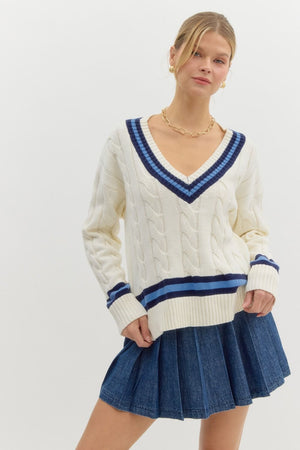 ENTRO INC Women's Sweaters Stripe Prep Cable Sweater