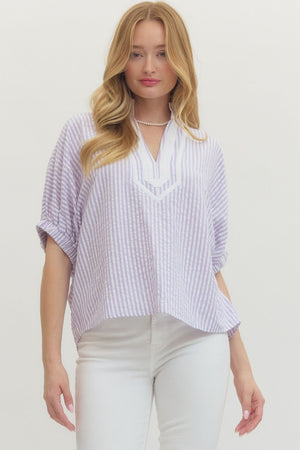 ENTRO INC Women's Top LAVENDER / S Striped Short Dolman Sleeve Top T27620