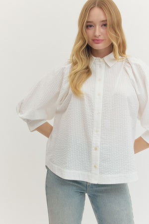 ENTRO INC Women's Top OFFWHITE / S Solid textured 3/4 sleeve top T29361