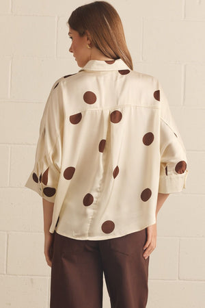 ENTRO INC Women's Top Polka Dot Collared 3/4 Sleeve Top