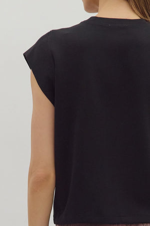 ENTRO INC Women's Top Solid Cap Sleeve Crew Neck Pullover Top