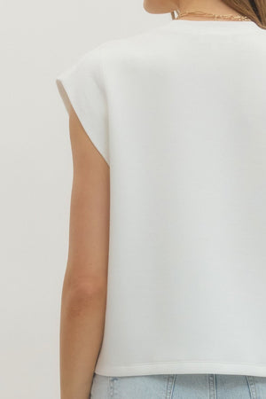 ENTRO INC Women's Top Solid Cap Sleeve Crew Neck Pullover Top